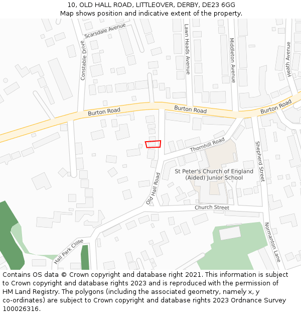 10, OLD HALL ROAD, LITTLEOVER, DERBY, DE23 6GG: Location map and indicative extent of plot