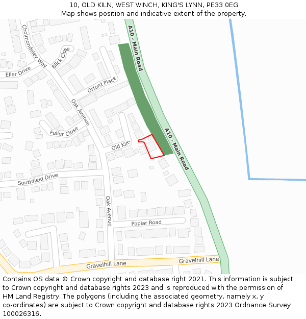 10, OLD KILN, WEST WINCH, KING'S LYNN, PE33 0EG: Location map and indicative extent of plot