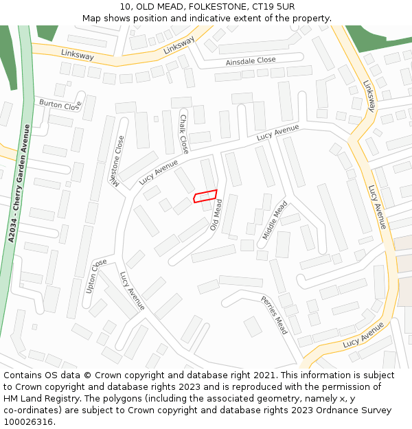 10, OLD MEAD, FOLKESTONE, CT19 5UR: Location map and indicative extent of plot