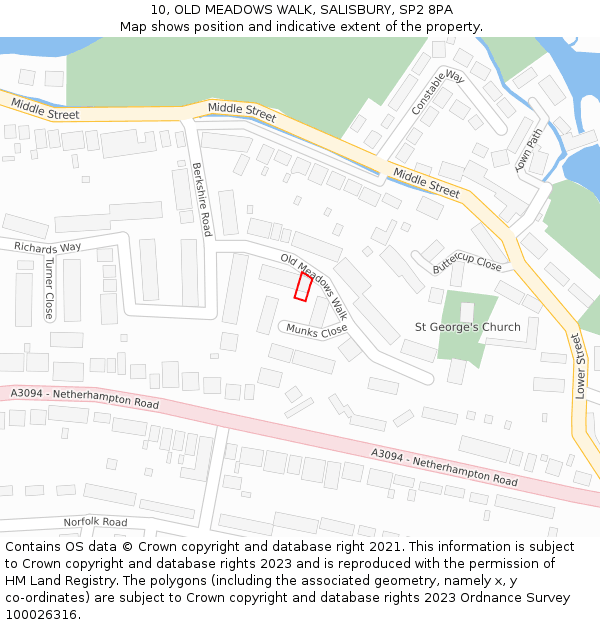 10, OLD MEADOWS WALK, SALISBURY, SP2 8PA: Location map and indicative extent of plot