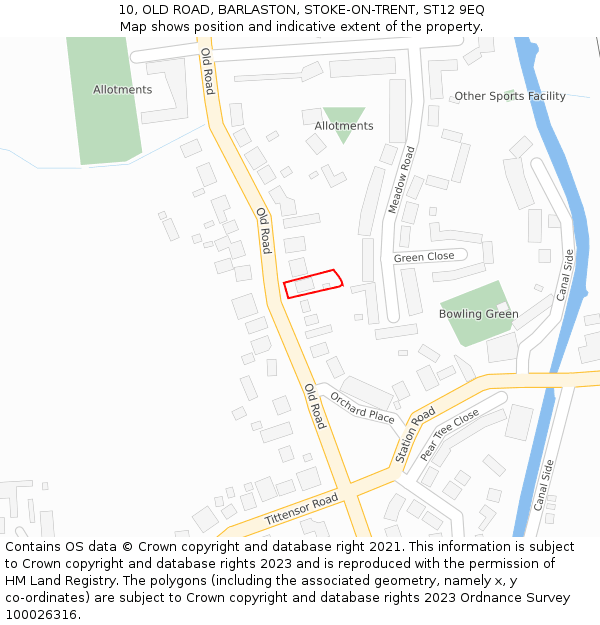 10, OLD ROAD, BARLASTON, STOKE-ON-TRENT, ST12 9EQ: Location map and indicative extent of plot