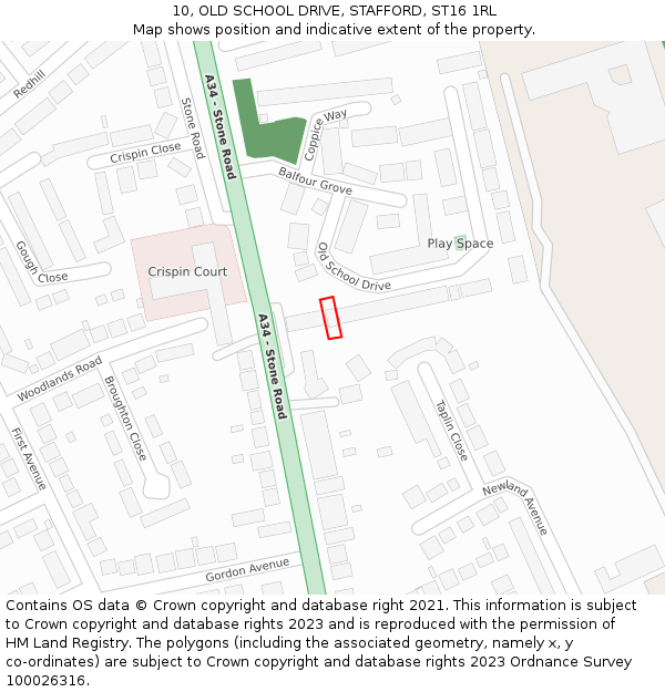 10, OLD SCHOOL DRIVE, STAFFORD, ST16 1RL: Location map and indicative extent of plot