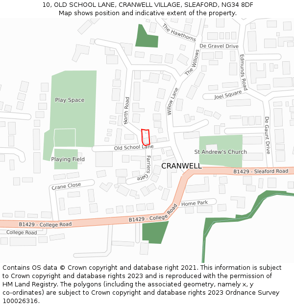 10, OLD SCHOOL LANE, CRANWELL VILLAGE, SLEAFORD, NG34 8DF: Location map and indicative extent of plot