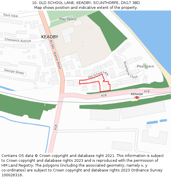 10, OLD SCHOOL LANE, KEADBY, SCUNTHORPE, DN17 3BD: Location map and indicative extent of plot