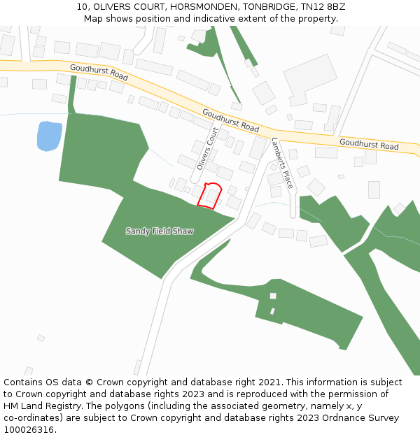 10, OLIVERS COURT, HORSMONDEN, TONBRIDGE, TN12 8BZ: Location map and indicative extent of plot