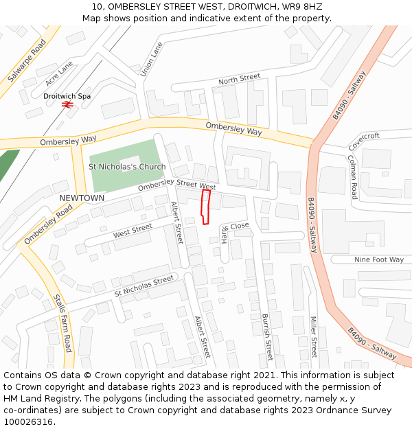 10, OMBERSLEY STREET WEST, DROITWICH, WR9 8HZ: Location map and indicative extent of plot