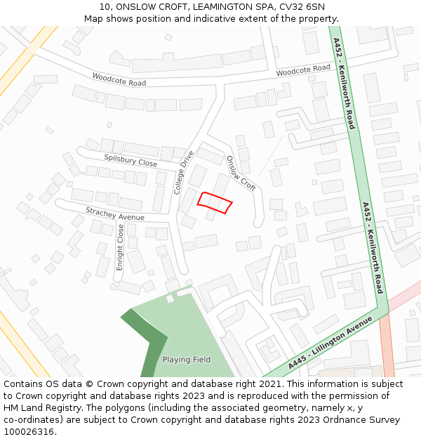 10, ONSLOW CROFT, LEAMINGTON SPA, CV32 6SN: Location map and indicative extent of plot
