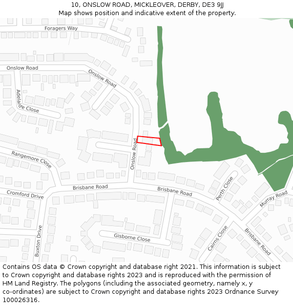 10, ONSLOW ROAD, MICKLEOVER, DERBY, DE3 9JJ: Location map and indicative extent of plot