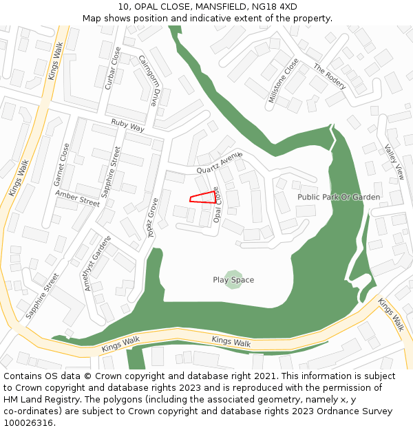 10, OPAL CLOSE, MANSFIELD, NG18 4XD: Location map and indicative extent of plot