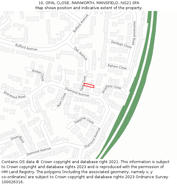 10, OPAL CLOSE, RAINWORTH, MANSFIELD, NG21 0FA: Location map and indicative extent of plot
