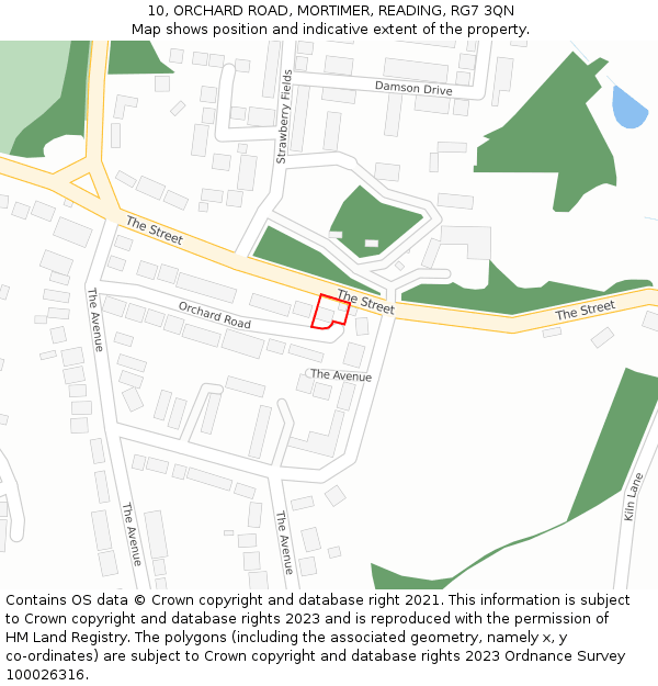10, ORCHARD ROAD, MORTIMER, READING, RG7 3QN: Location map and indicative extent of plot