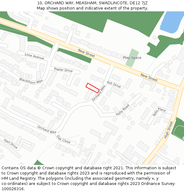 10, ORCHARD WAY, MEASHAM, SWADLINCOTE, DE12 7JZ: Location map and indicative extent of plot