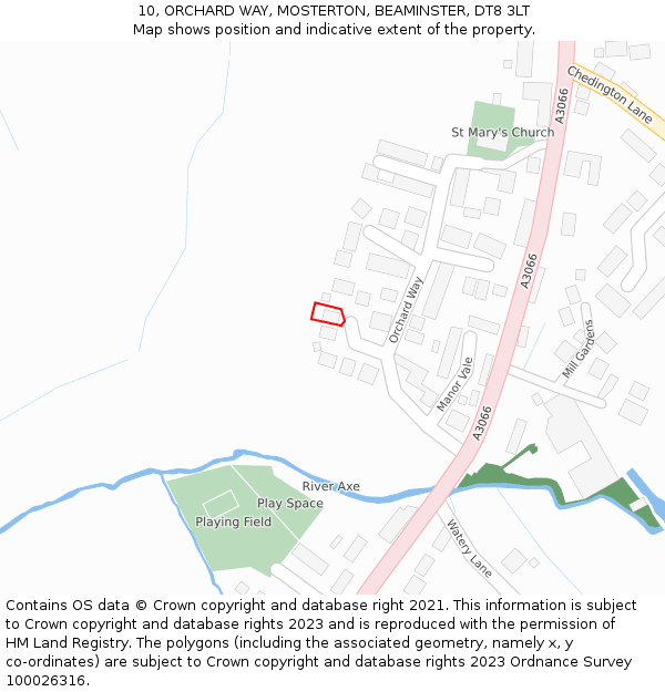 10, ORCHARD WAY, MOSTERTON, BEAMINSTER, DT8 3LT: Location map and indicative extent of plot