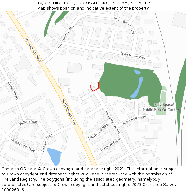 10, ORCHID CROFT, HUCKNALL, NOTTINGHAM, NG15 7EP: Location map and indicative extent of plot