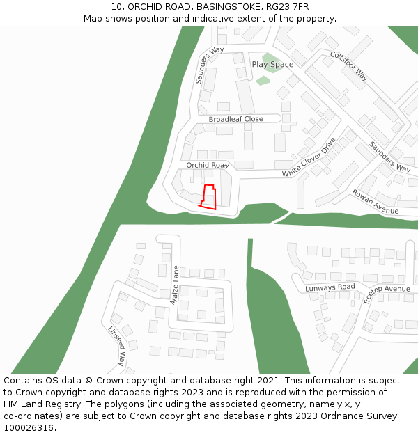 10, ORCHID ROAD, BASINGSTOKE, RG23 7FR: Location map and indicative extent of plot