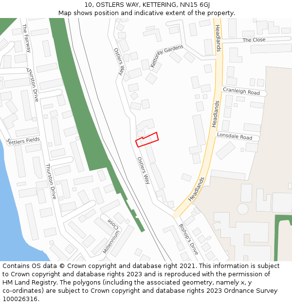10, OSTLERS WAY, KETTERING, NN15 6GJ: Location map and indicative extent of plot