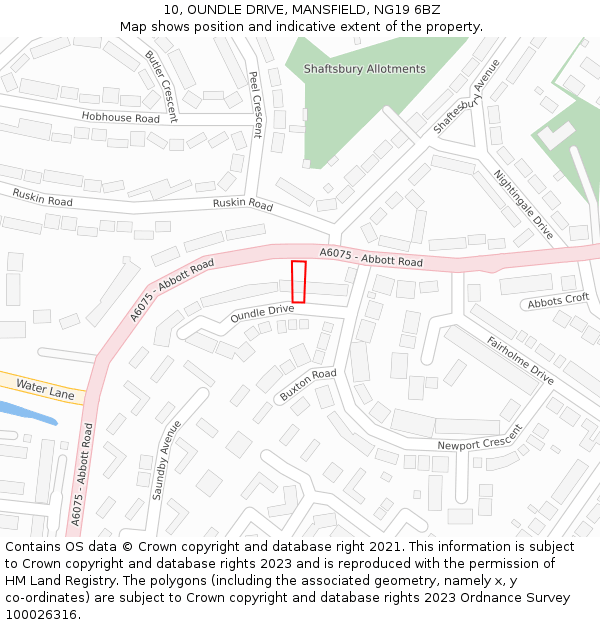 10, OUNDLE DRIVE, MANSFIELD, NG19 6BZ: Location map and indicative extent of plot