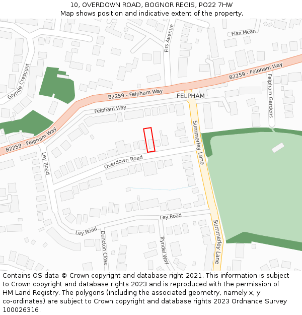 10, OVERDOWN ROAD, BOGNOR REGIS, PO22 7HW: Location map and indicative extent of plot