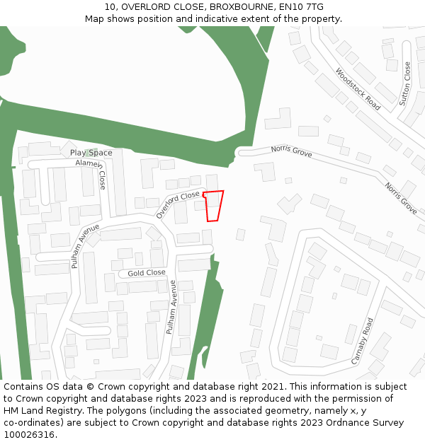 10, OVERLORD CLOSE, BROXBOURNE, EN10 7TG: Location map and indicative extent of plot