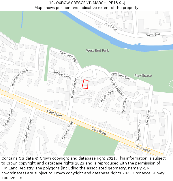 10, OXBOW CRESCENT, MARCH, PE15 9UJ: Location map and indicative extent of plot