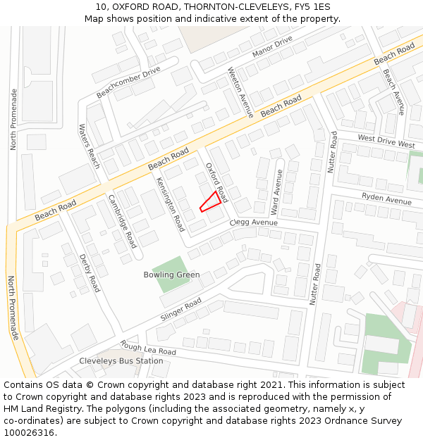 10, OXFORD ROAD, THORNTON-CLEVELEYS, FY5 1ES: Location map and indicative extent of plot