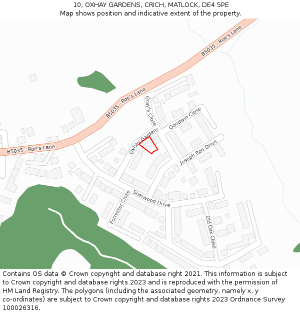 10, OXHAY GARDENS, CRICH, MATLOCK, DE4 5PE: Location map and indicative extent of plot