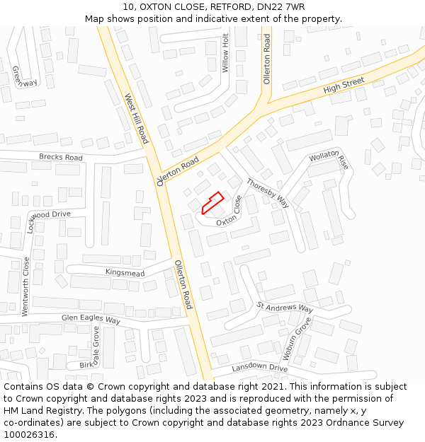 10, OXTON CLOSE, RETFORD, DN22 7WR: Location map and indicative extent of plot