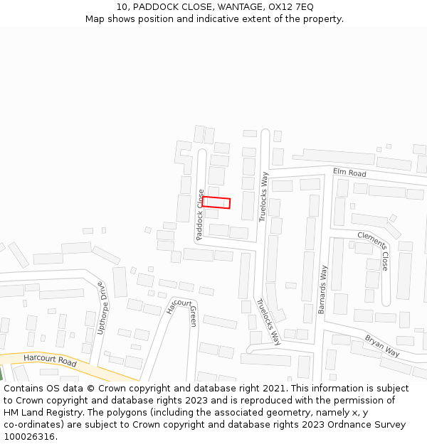 10, PADDOCK CLOSE, WANTAGE, OX12 7EQ: Location map and indicative extent of plot