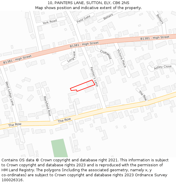 10, PAINTERS LANE, SUTTON, ELY, CB6 2NS: Location map and indicative extent of plot