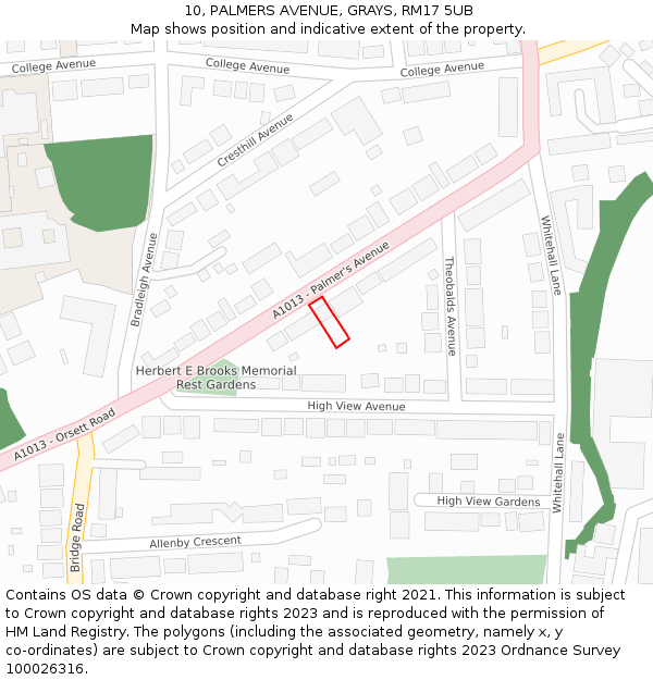 10, PALMERS AVENUE, GRAYS, RM17 5UB: Location map and indicative extent of plot