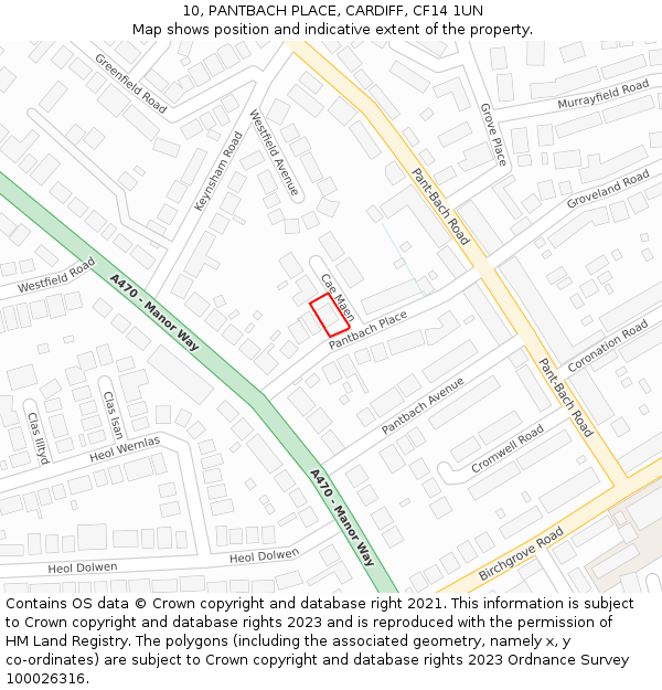10, PANTBACH PLACE, CARDIFF, CF14 1UN: Location map and indicative extent of plot