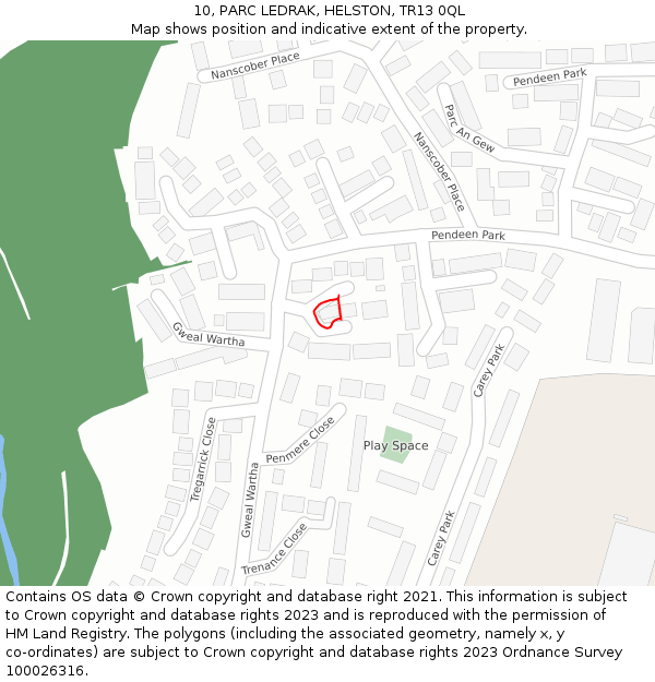 10, PARC LEDRAK, HELSTON, TR13 0QL: Location map and indicative extent of plot