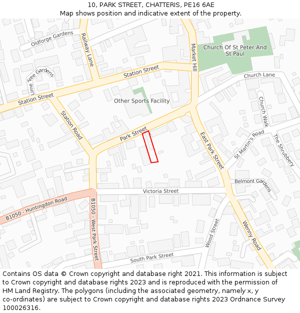 10, PARK STREET, CHATTERIS, PE16 6AE: Location map and indicative extent of plot