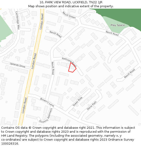 10, PARK VIEW ROAD, UCKFIELD, TN22 1JR: Location map and indicative extent of plot