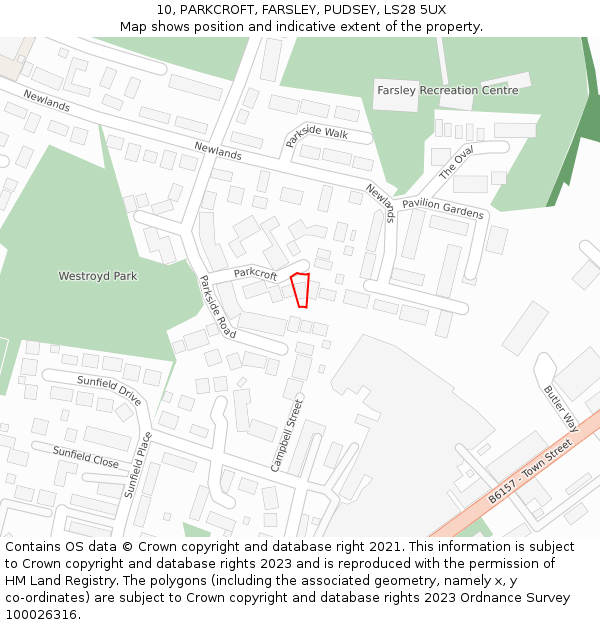 10, PARKCROFT, FARSLEY, PUDSEY, LS28 5UX: Location map and indicative extent of plot