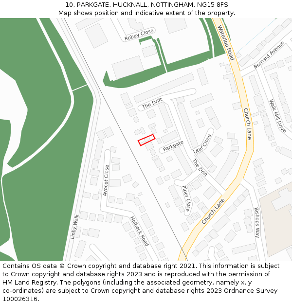 10, PARKGATE, HUCKNALL, NOTTINGHAM, NG15 8FS: Location map and indicative extent of plot
