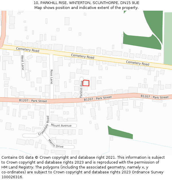 10, PARKHILL RISE, WINTERTON, SCUNTHORPE, DN15 9UE: Location map and indicative extent of plot