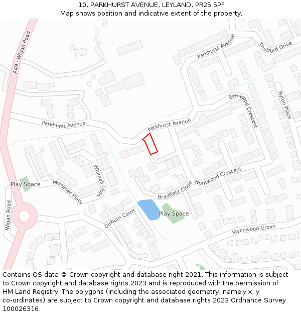 10, PARKHURST AVENUE, LEYLAND, PR25 5PF: Location map and indicative extent of plot