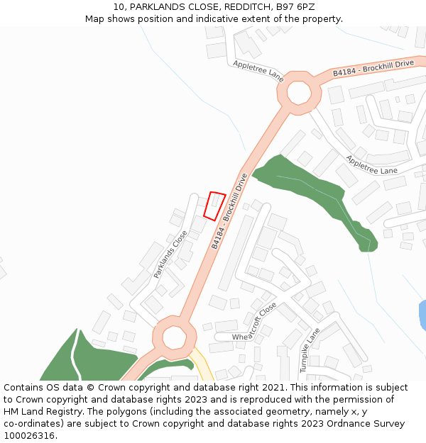 10, PARKLANDS CLOSE, REDDITCH, B97 6PZ: Location map and indicative extent of plot