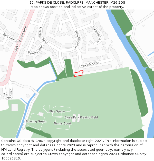 10, PARKSIDE CLOSE, RADCLIFFE, MANCHESTER, M26 2QS: Location map and indicative extent of plot
