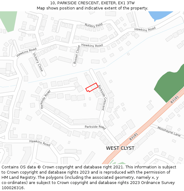 10, PARKSIDE CRESCENT, EXETER, EX1 3TW: Location map and indicative extent of plot