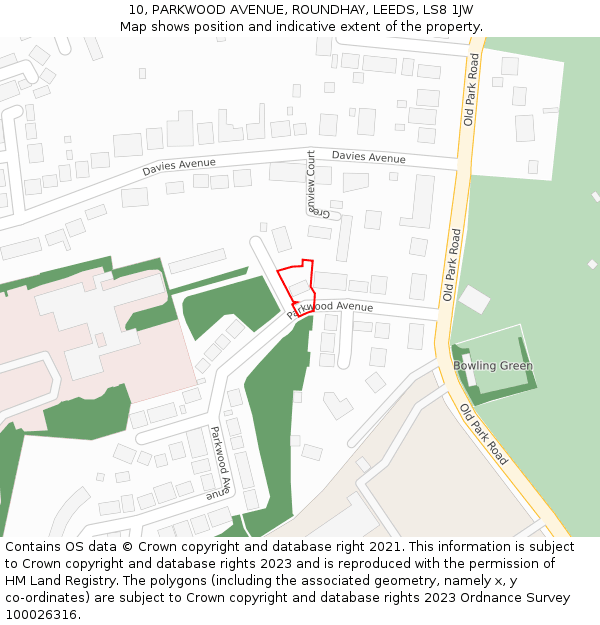 10, PARKWOOD AVENUE, ROUNDHAY, LEEDS, LS8 1JW: Location map and indicative extent of plot