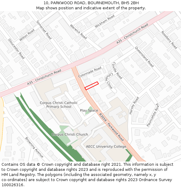 10, PARKWOOD ROAD, BOURNEMOUTH, BH5 2BH: Location map and indicative extent of plot