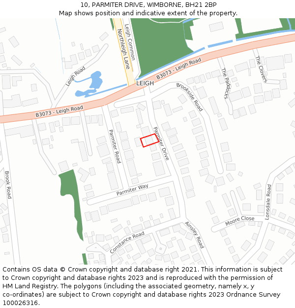 10, PARMITER DRIVE, WIMBORNE, BH21 2BP: Location map and indicative extent of plot