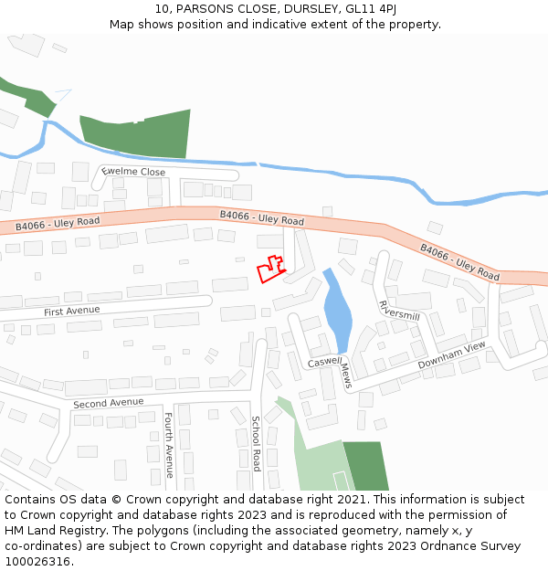 10, PARSONS CLOSE, DURSLEY, GL11 4PJ: Location map and indicative extent of plot