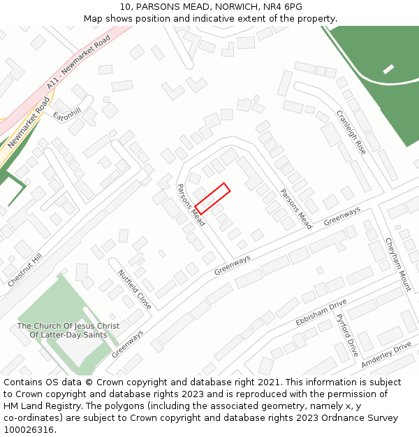 10, PARSONS MEAD, NORWICH, NR4 6PG: Location map and indicative extent of plot