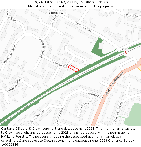 10, PARTRIDGE ROAD, KIRKBY, LIVERPOOL, L32 2DJ: Location map and indicative extent of plot