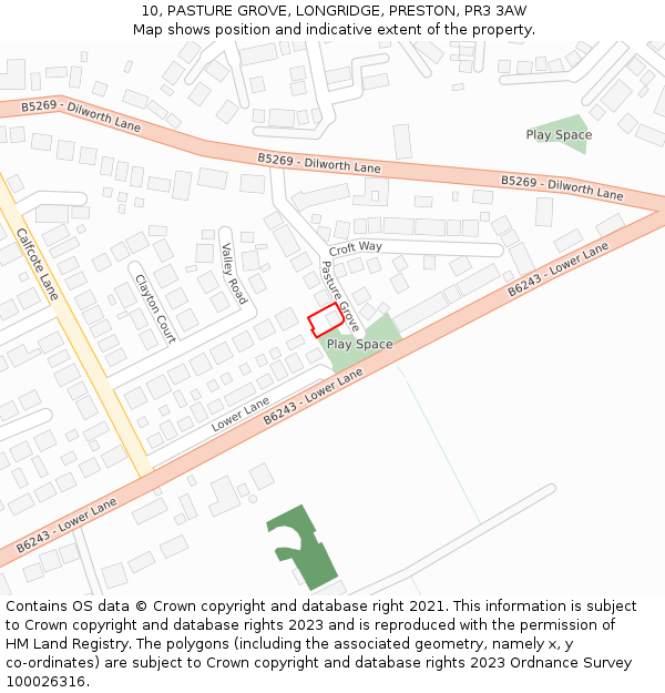 10, PASTURE GROVE, LONGRIDGE, PRESTON, PR3 3AW: Location map and indicative extent of plot
