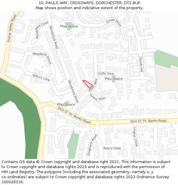 10, PAULS WAY, CROSSWAYS, DORCHESTER, DT2 8UP: Location map and indicative extent of plot
