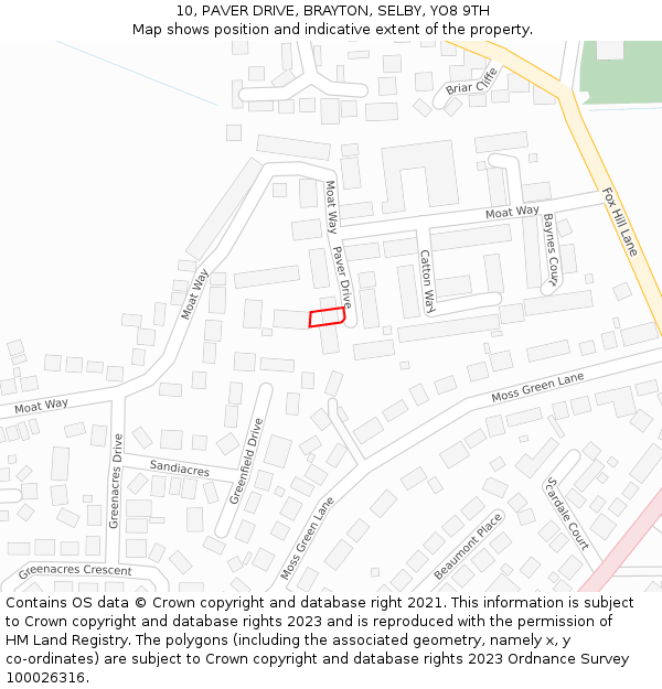 10, PAVER DRIVE, BRAYTON, SELBY, YO8 9TH: Location map and indicative extent of plot